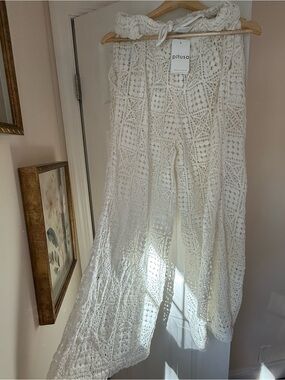 Pitusa white Crochet Beach Pants -Petite